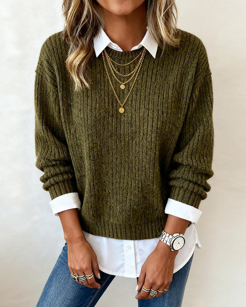 Jersey mujer de punto efecto dos piezas con cuello camisero 4