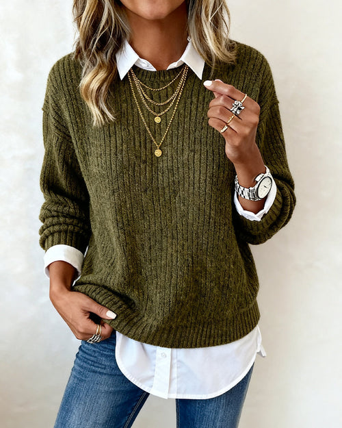 Jersey mujer de punto efecto dos piezas con cuello camisero 5