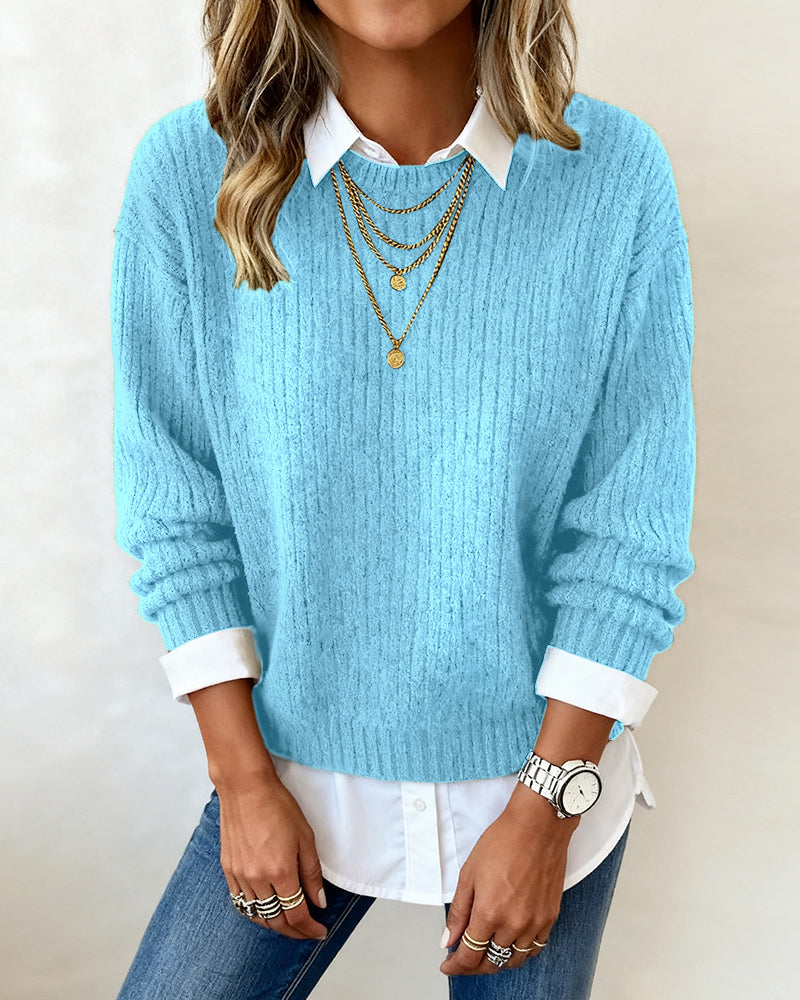 Jersey mujer de punto efecto dos piezas con cuello camisero 7