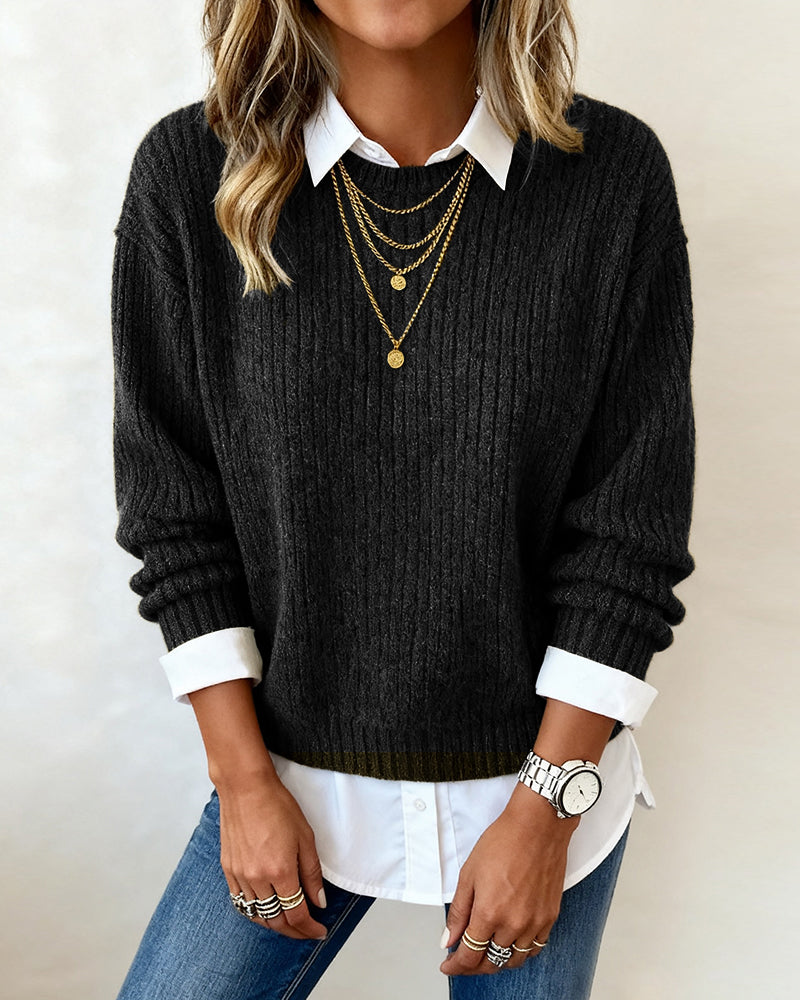 Jersey mujer de punto efecto dos piezas con cuello camisero 8