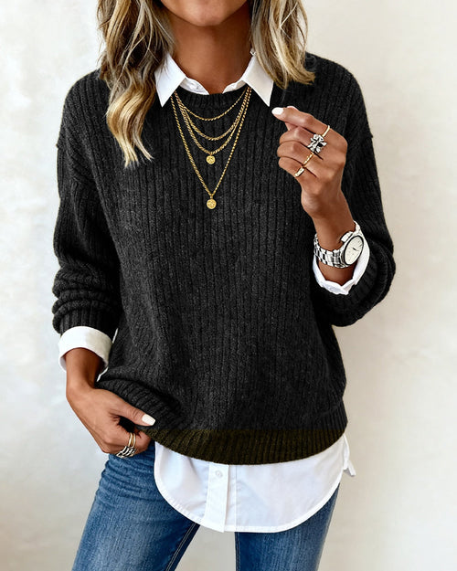 Jersey mujer de punto efecto dos piezas con cuello camisero 9
