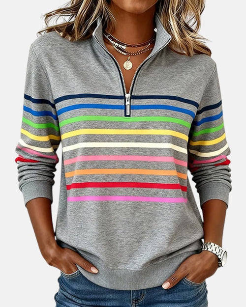 Sudadera mujer a rayas con media cremallera y corte relajado 1