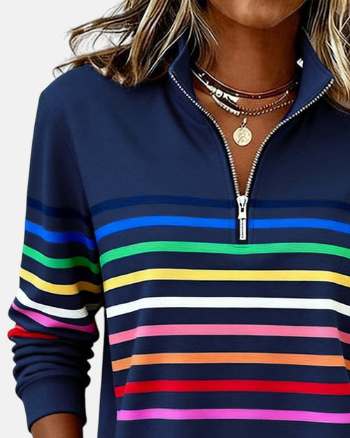 Sudadera mujer a rayas con media cremallera y corte relajado 10