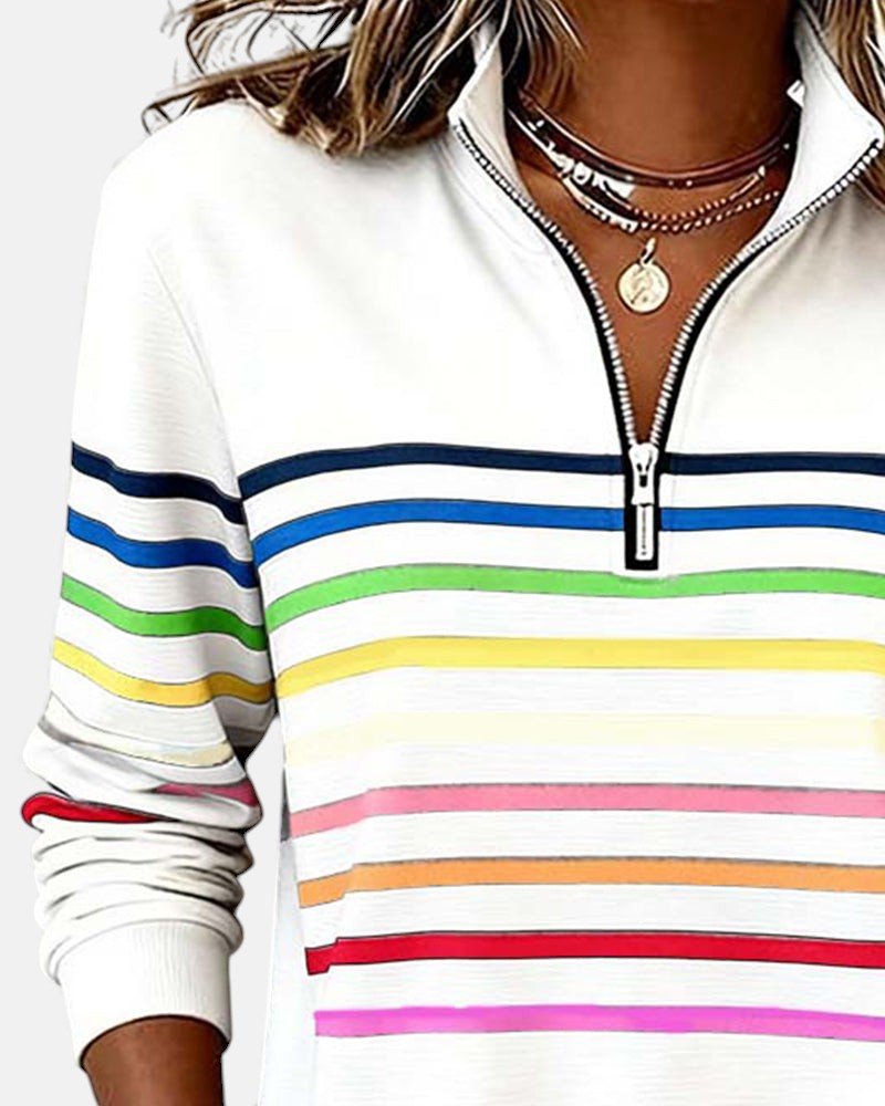 Sudadera mujer a rayas con media cremallera y corte relajado 12