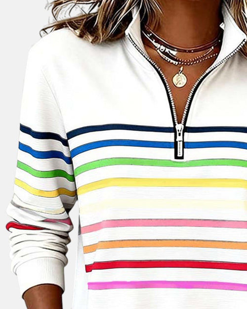 Sudadera mujer a rayas con media cremallera y corte relajado 12
