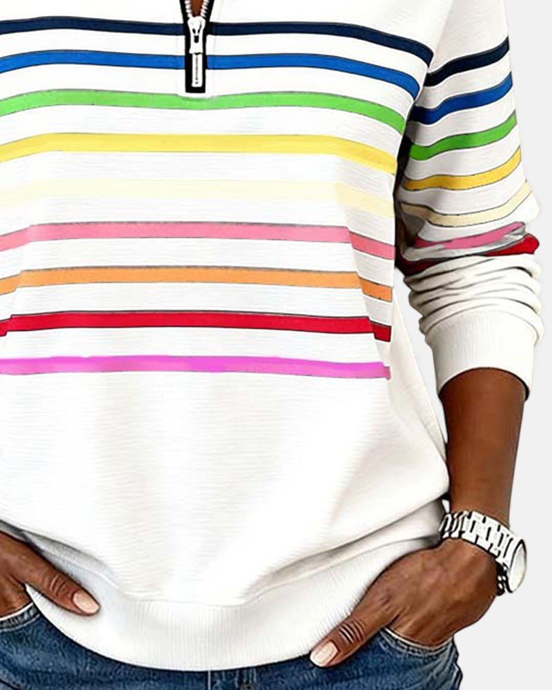 Sudadera mujer a rayas con media cremallera y corte relajado 13