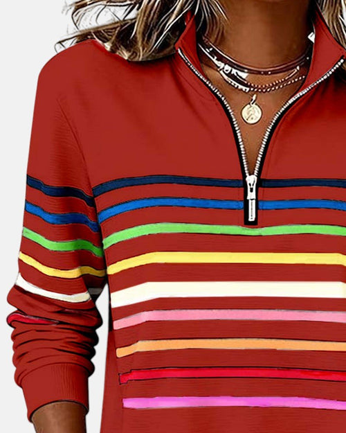 Sudadera mujer a rayas con media cremallera y corte relajado 14