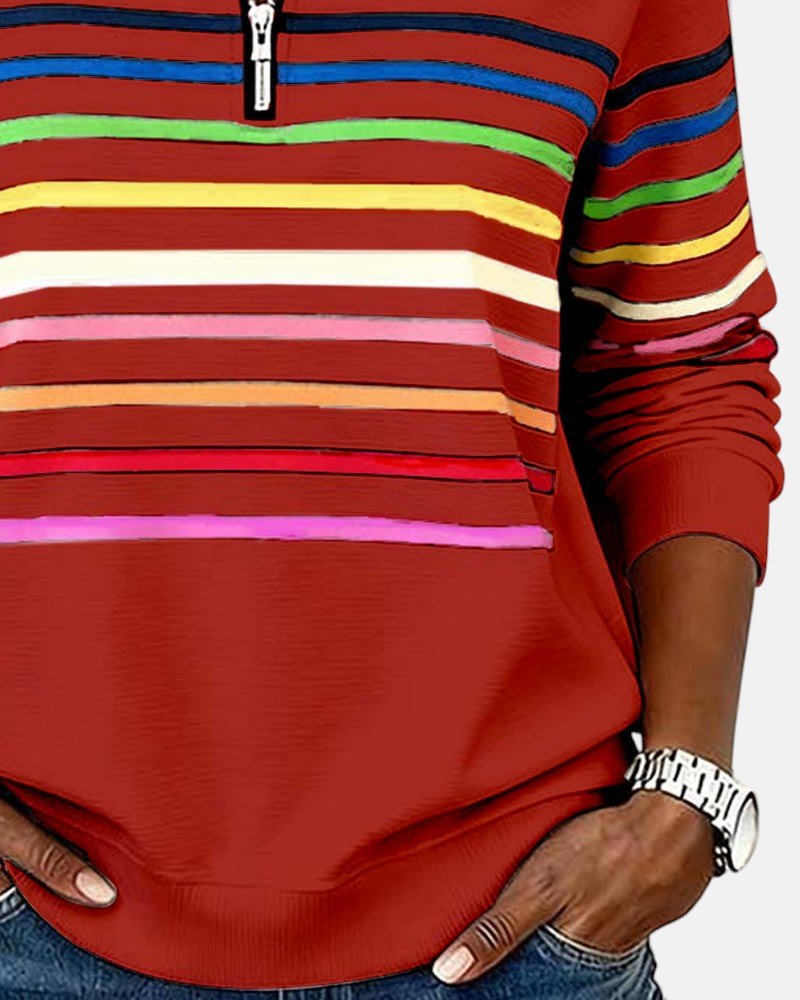 Sudadera mujer a rayas con media cremallera y corte relajado 15