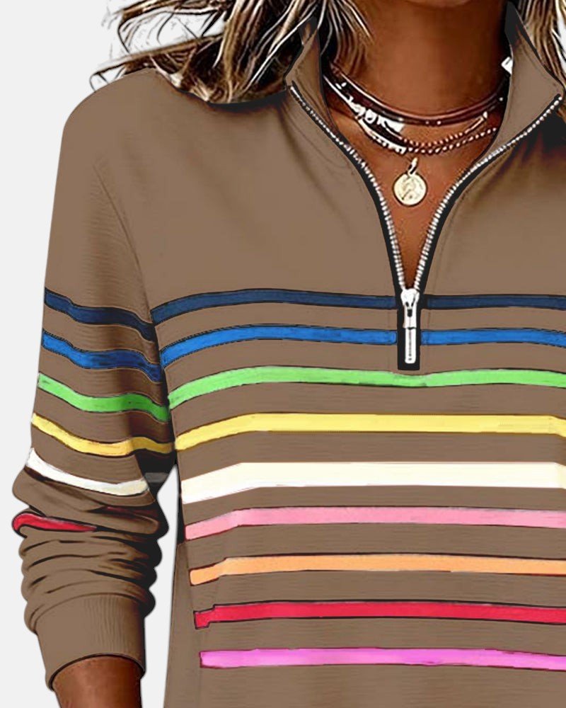 Sudadera mujer a rayas con media cremallera y corte relajado 16