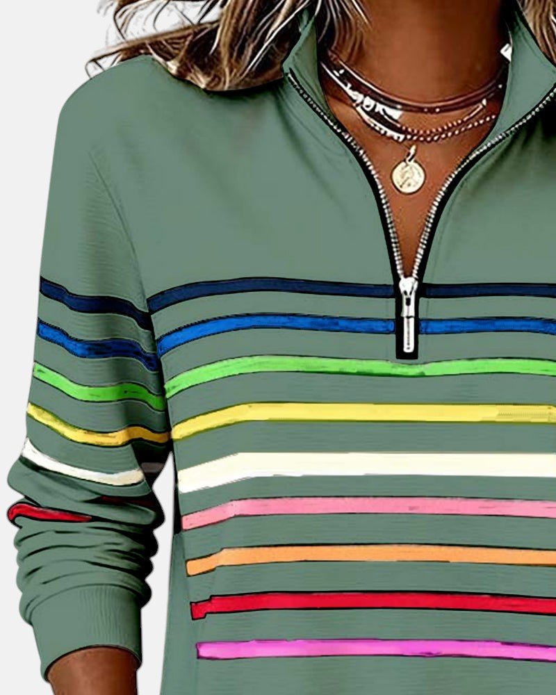 Sudadera mujer a rayas con media cremallera y corte relajado 17