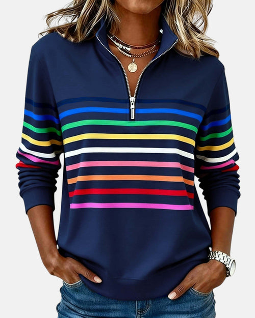 Sudadera mujer a rayas con media cremallera y corte relajado 2