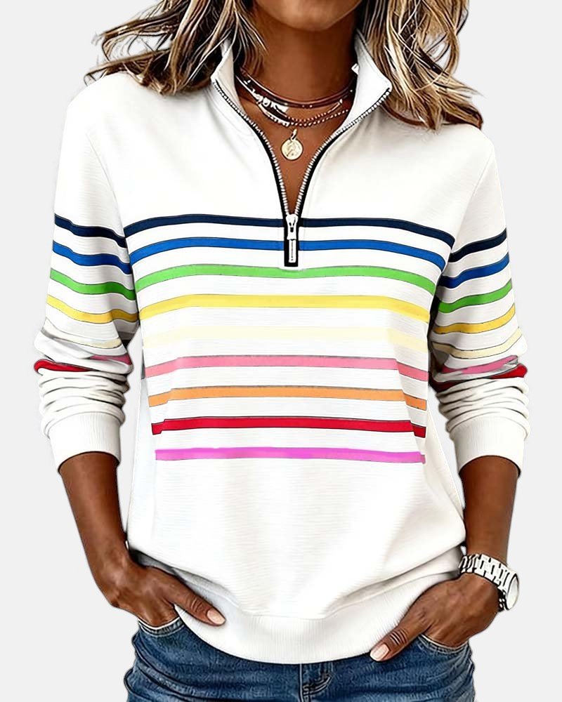 Sudadera mujer a rayas con media cremallera y corte relajado 3