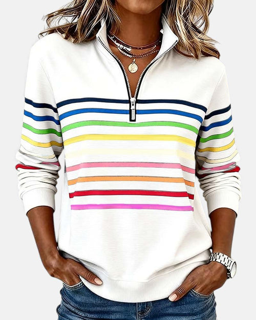 Sudadera mujer a rayas con media cremallera y corte relajado 3