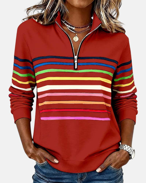 Sudadera mujer a rayas con media cremallera y corte relajado 4