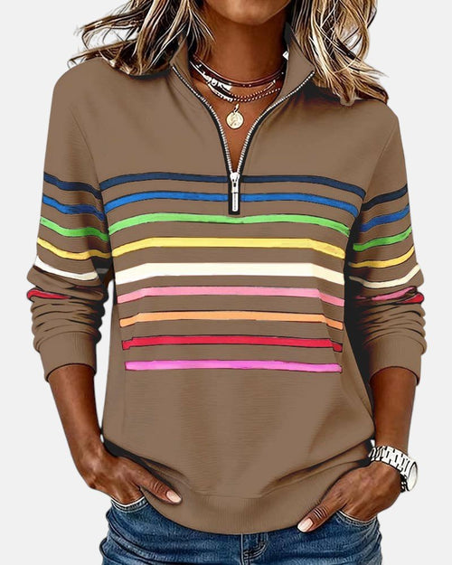 Sudadera mujer a rayas con media cremallera y corte relajado 5
