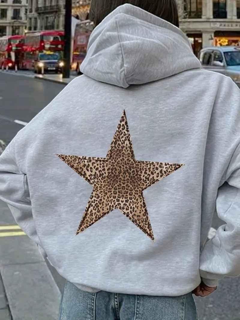 Sudadera mujer con capucha oversize y estrella de leopardo 2