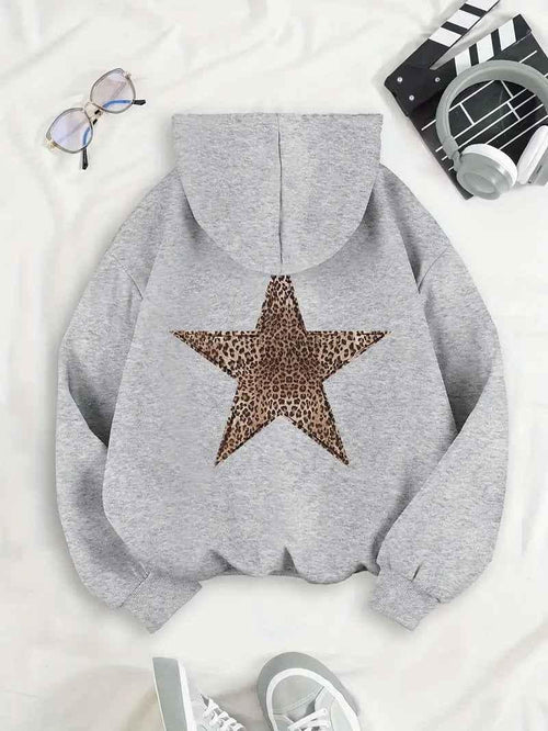 Sudadera mujer con capucha oversize y estrella de leopardo 3