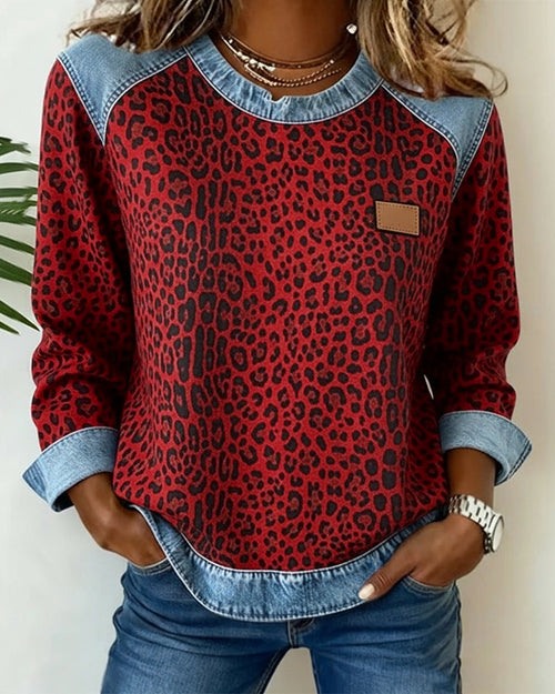 Sudadera mujer de leopardo con detalles vaqueros 3