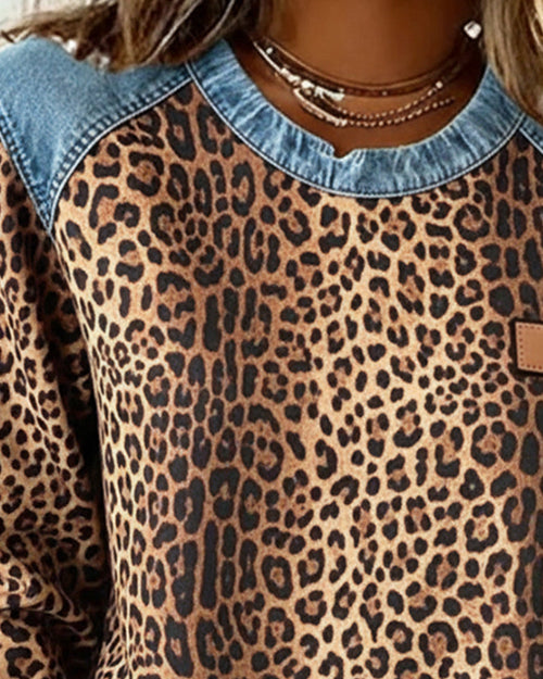 Sudadera mujer de leopardo con detalles vaqueros 4