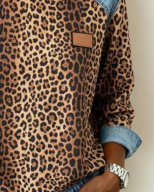Sudadera mujer de leopardo con detalles vaqueros 5