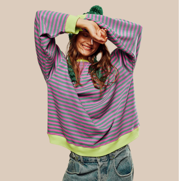 Sudadera mujer de rayas con cuello redondo y corte holgado 1