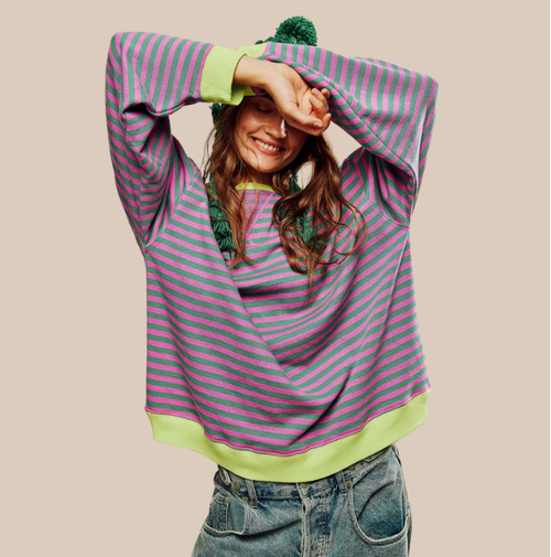 Sudadera mujer de rayas con cuello redondo y corte holgado 1