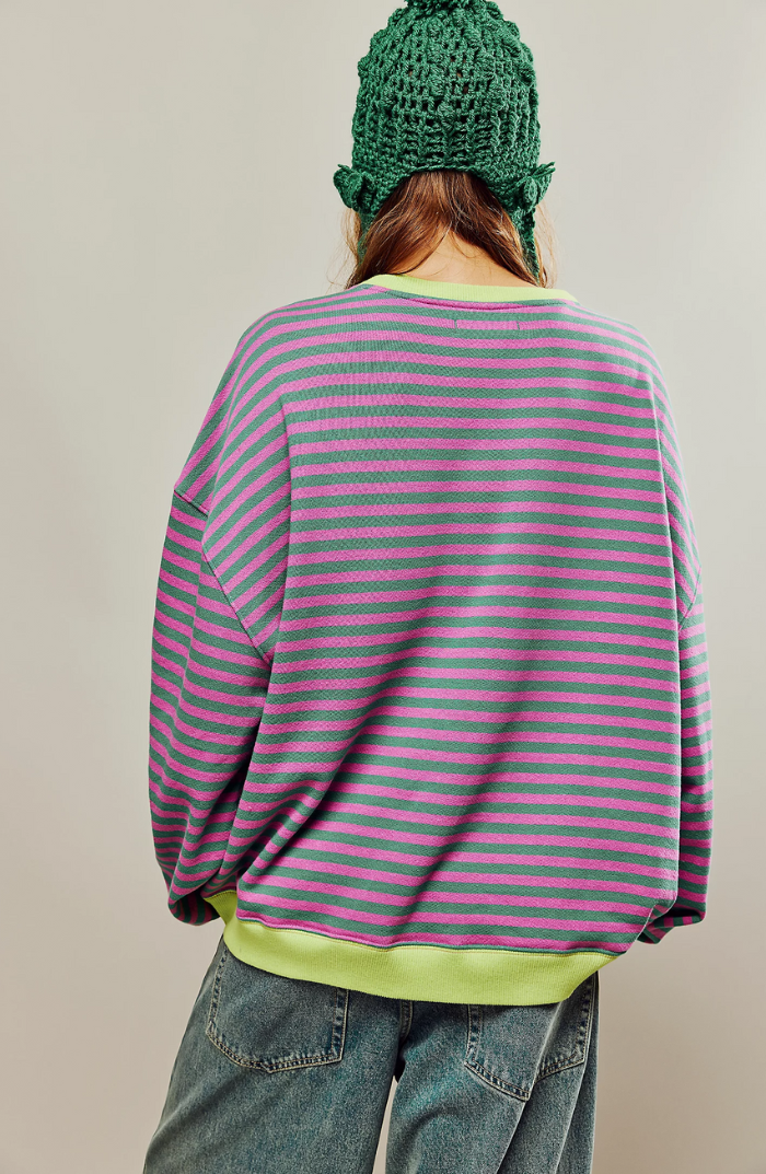 Sudadera mujer de rayas con cuello redondo y corte holgado 10