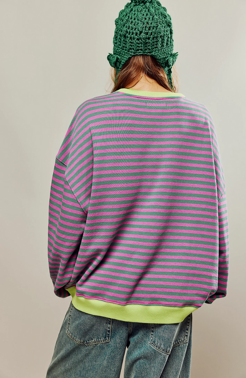 Sudadera mujer de rayas con cuello redondo y corte holgado 10