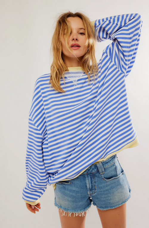 Sudadera mujer de rayas con cuello redondo y corte holgado 2