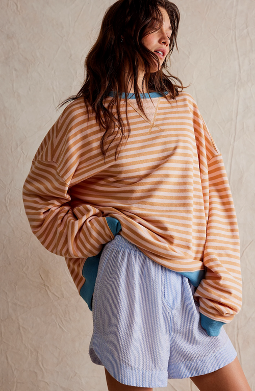 Sudadera mujer de rayas con cuello redondo y corte holgado 3