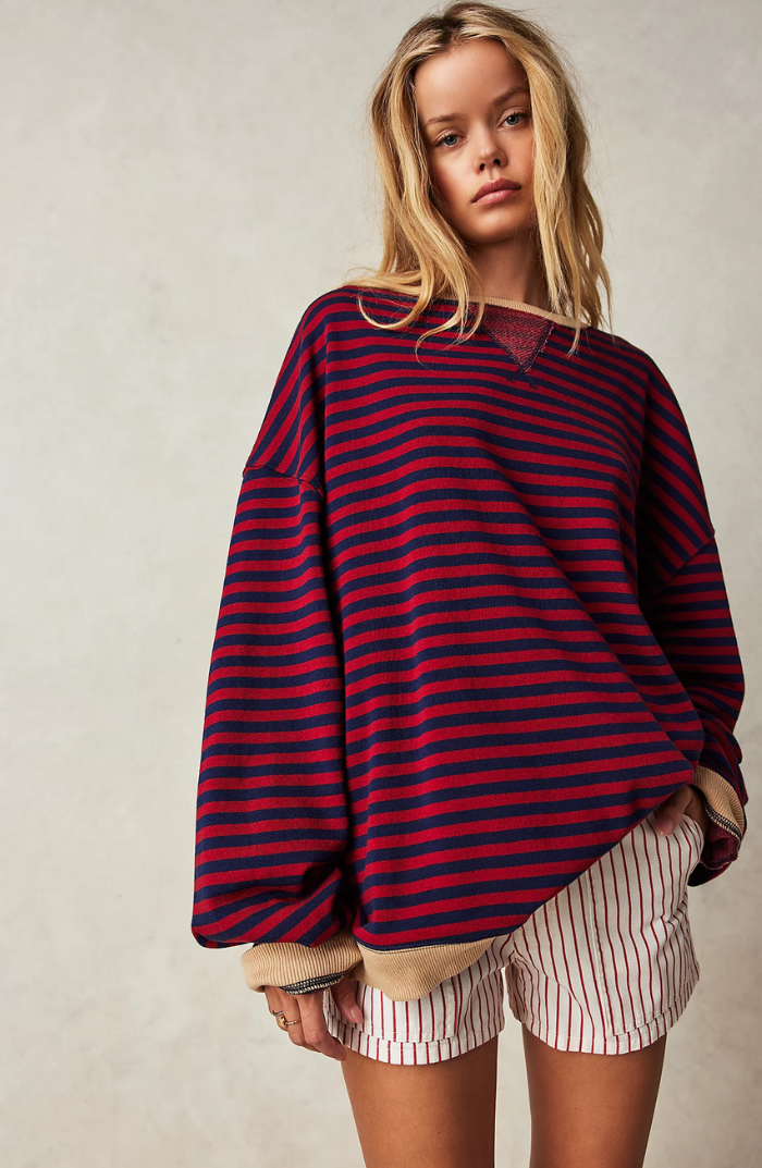 Sudadera mujer de rayas con cuello redondo y corte holgado 4