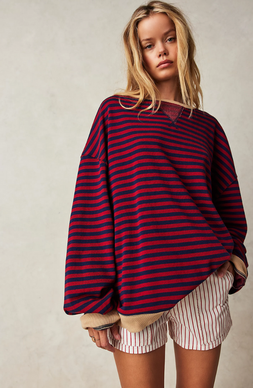 Sudadera mujer de rayas con cuello redondo y corte holgado 4