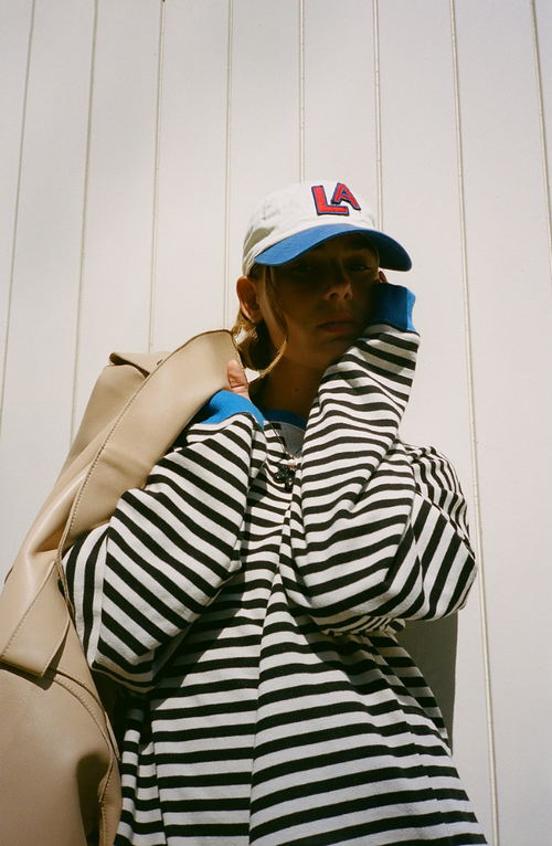 Sudadera mujer de rayas con cuello redondo y corte holgado 5