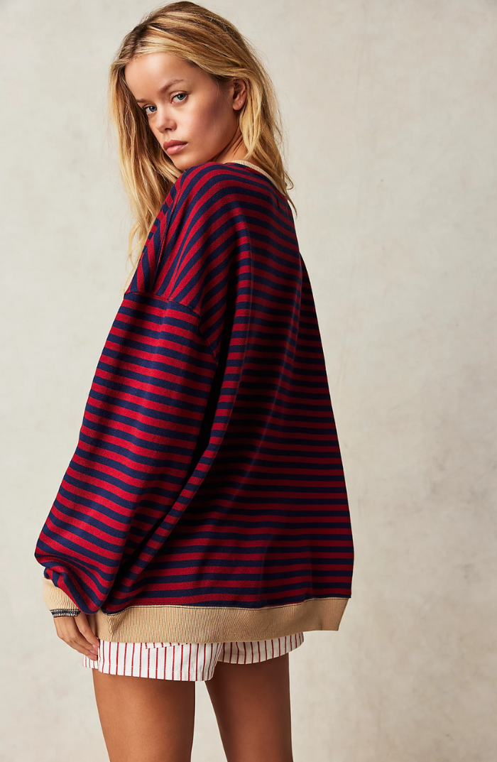 Sudadera mujer de rayas con cuello redondo y corte holgado 7