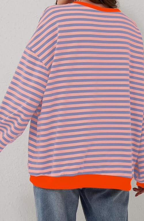 Sudadera mujer de rayas con cuello redondo y corte holgado 9