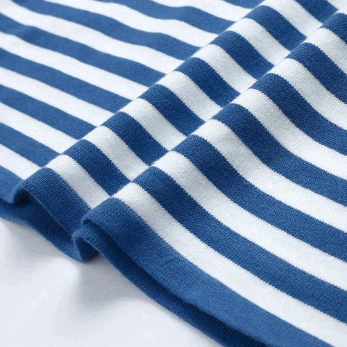 Sudadera mujer de rayas horizontales con cuello redondo y corte holgado 11