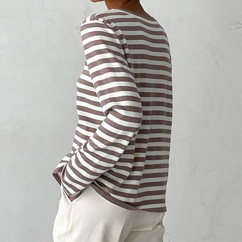 Sudadera mujer de rayas horizontales con cuello redondo y corte holgado 13