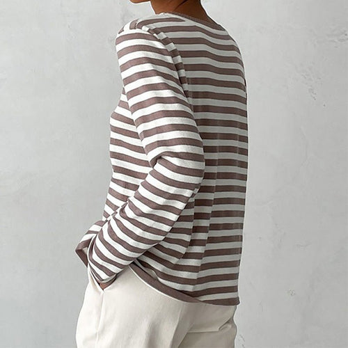Sudadera mujer de rayas horizontales con cuello redondo y corte holgado 13