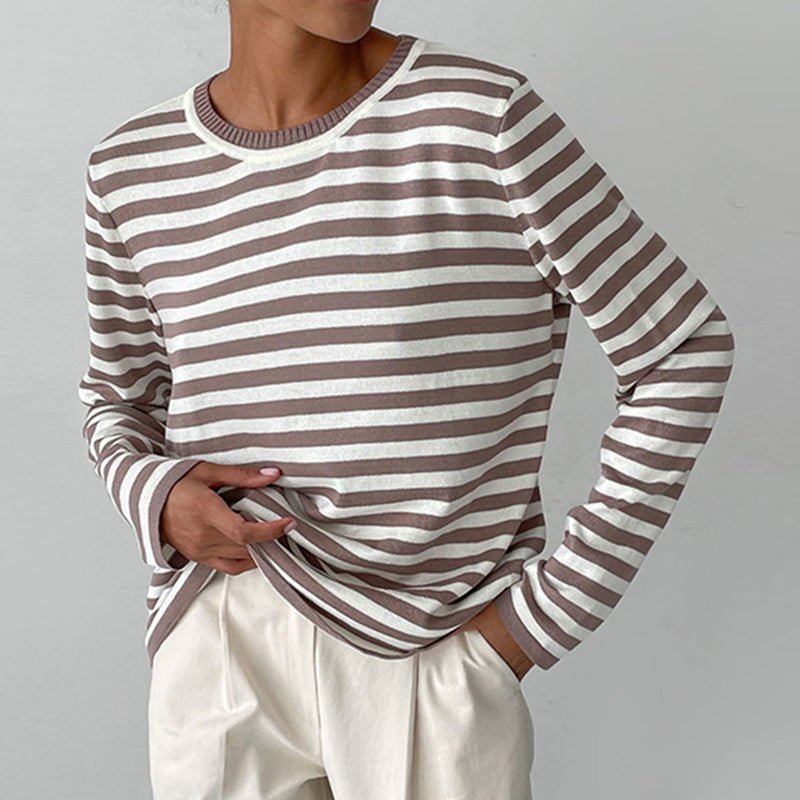 Sudadera mujer de rayas horizontales con cuello redondo y corte holgado 2