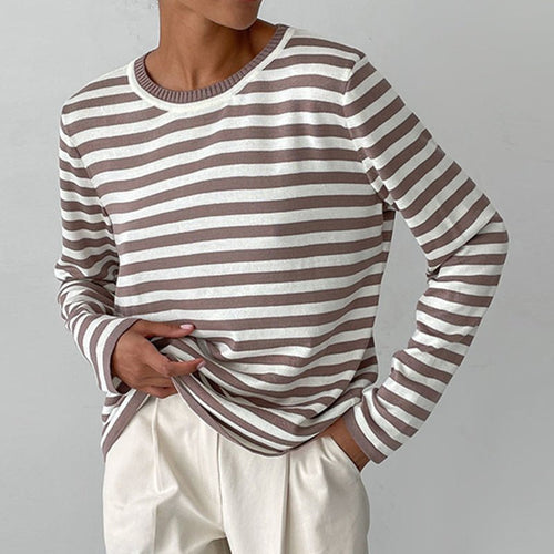 Sudadera mujer de rayas horizontales con cuello redondo y corte holgado 2