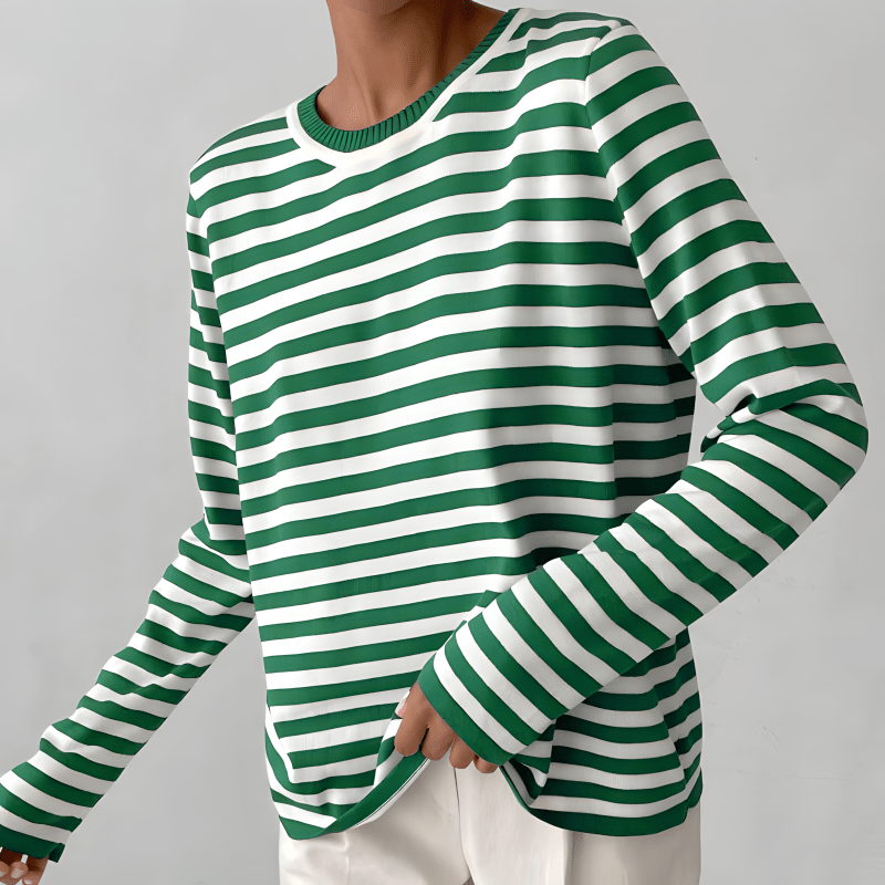 Sudadera mujer de rayas horizontales con cuello redondo y corte holgado 3