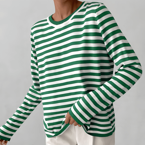 Sudadera mujer de rayas horizontales con cuello redondo y corte holgado 3