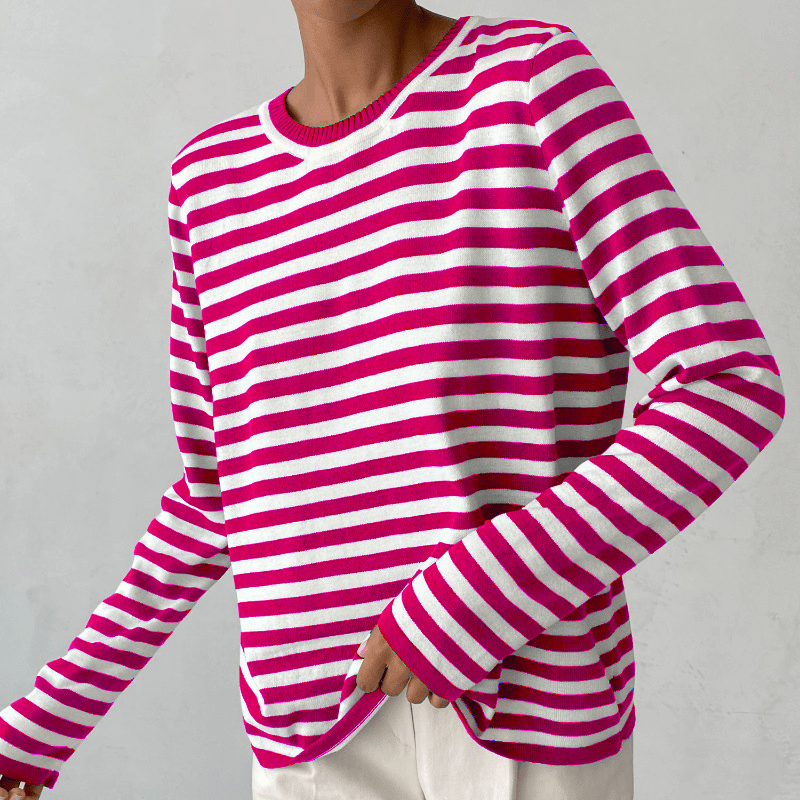 Sudadera mujer de rayas horizontales con cuello redondo y corte holgado 6