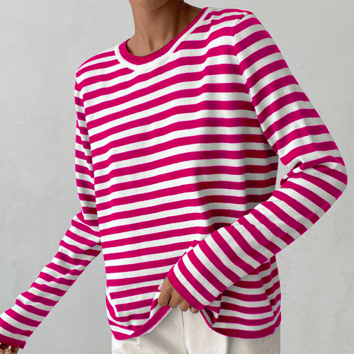 Sudadera mujer de rayas horizontales con cuello redondo y corte holgado 6