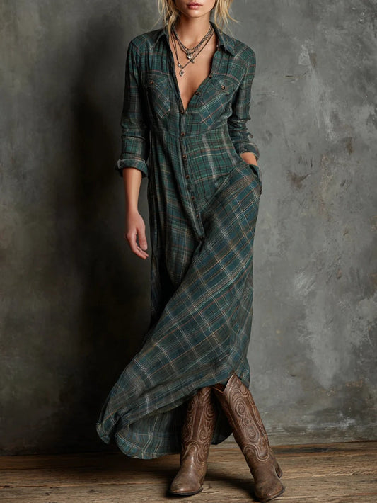Vestido camisero largo a cuadros con botones 1