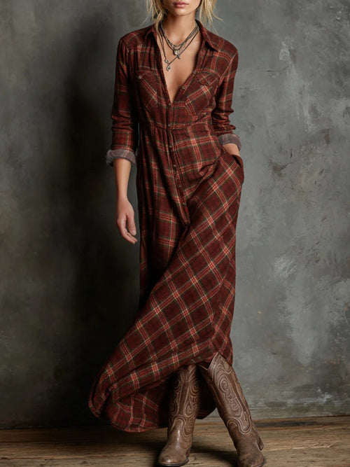 Vestido camisero largo a cuadros con botones 2