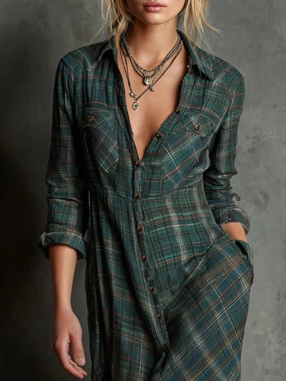 Vestido camisero largo a cuadros con botones 4