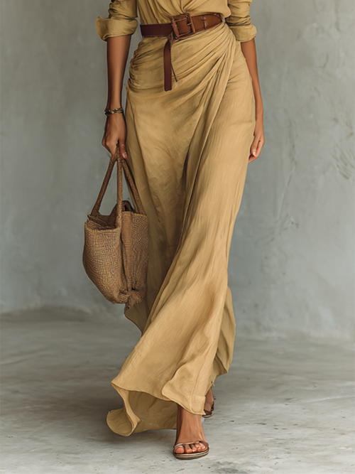 Vestido camisero maxi con cuello de solapa y cinturón 3