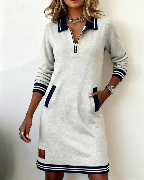 Vestido corto con cuello polo y media cremallera frontal 9