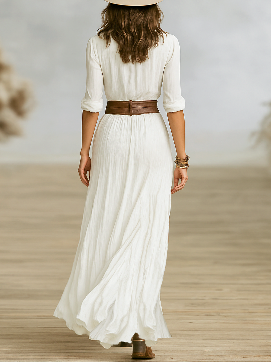 Vestido largo camisero con botones y abertura 7